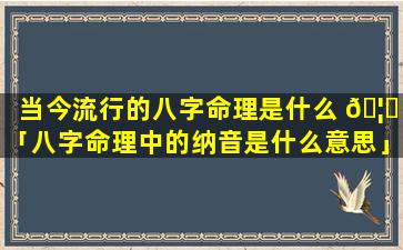 当今流行的八字命理是什么 🦍 「八字命理中的纳音是什么意思」